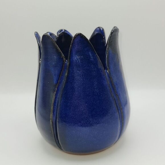Hand Crafted Cobalt Blue Pottery Tulip Vase, By H.Franklin - Picture 7 of 8